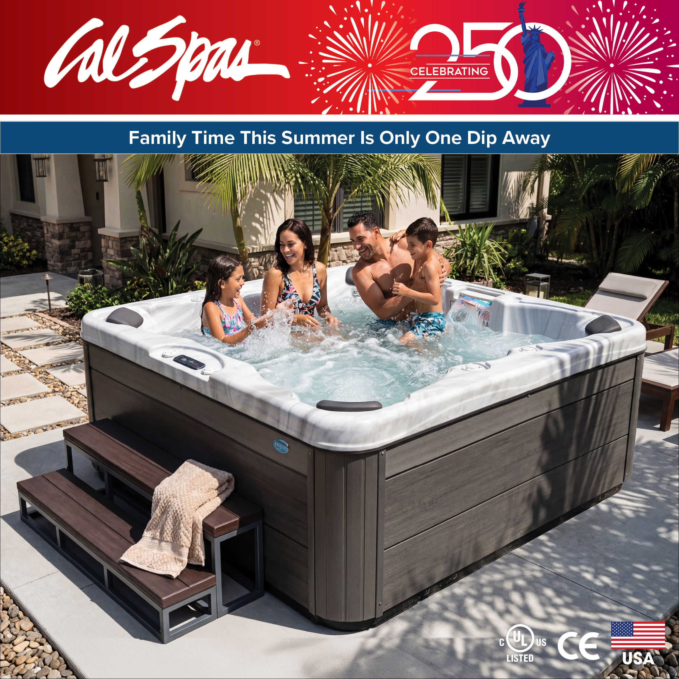 Calspas hot tub being used in a family setting - Laredo